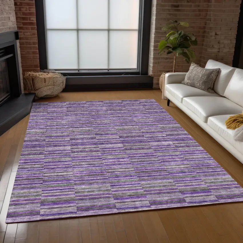 Purple And Lavender Striped Washable Indoor Outdoor Area Rug Photo 9