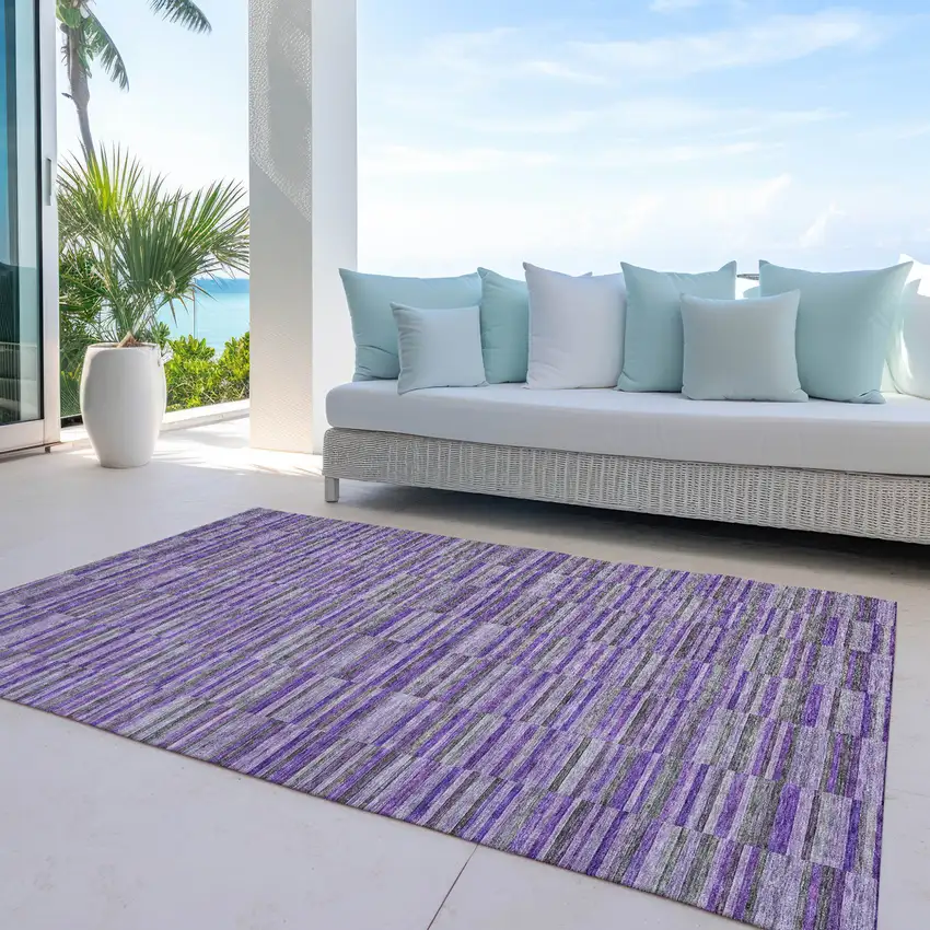 Purple And Lavender Striped Washable Indoor Outdoor Area Rug Photo 8