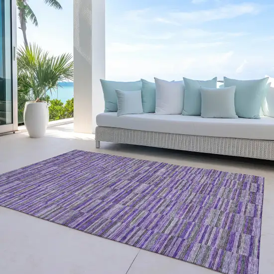 Purple And Lavender Striped Washable Indoor Outdoor Area Rug Photo 8