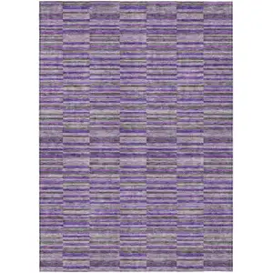 Photo of Purple And Lavender Striped Washable Indoor Outdoor Area Rug