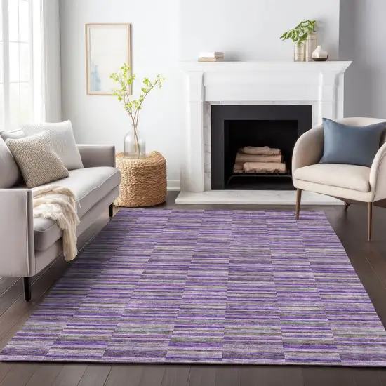 Purple And Lavender Striped Washable Indoor Outdoor Area Rug Photo 9