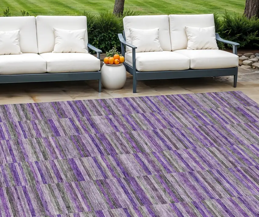 Purple And Lavender Striped Washable Indoor Outdoor Area Rug Photo 1