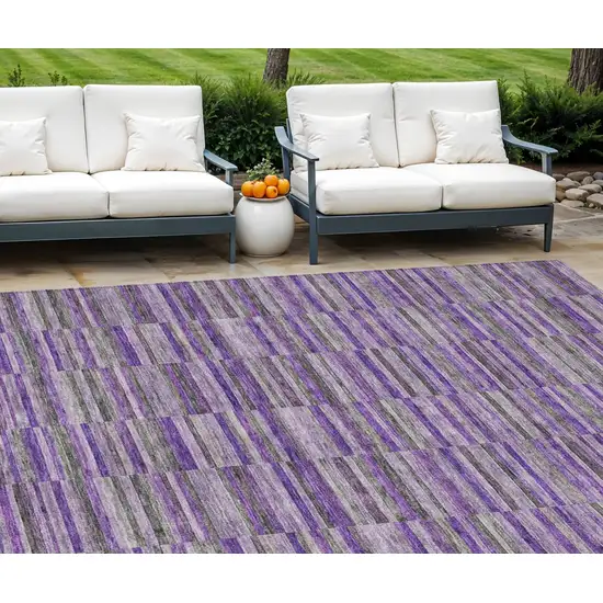 Purple And Lavender Striped Washable Indoor Outdoor Area Rug Photo 1