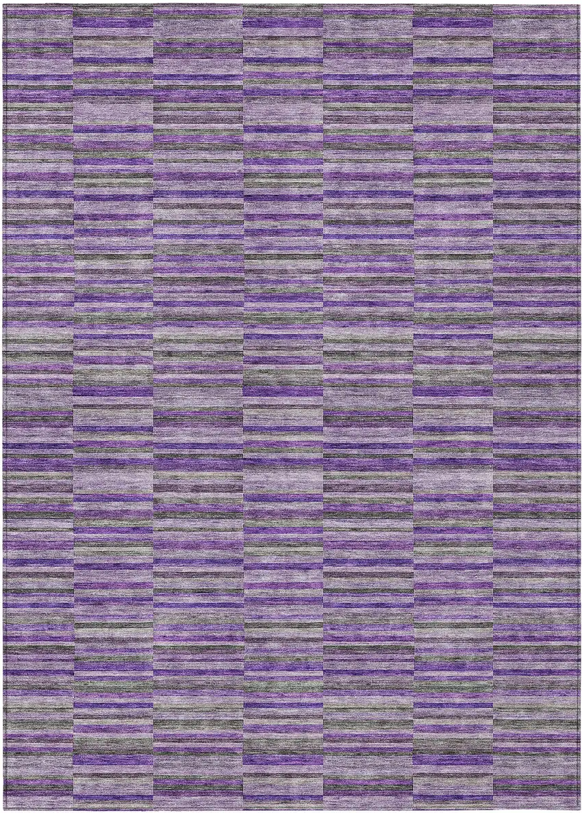 Purple And Lavender Striped Washable Indoor Outdoor Area Rug Photo 2