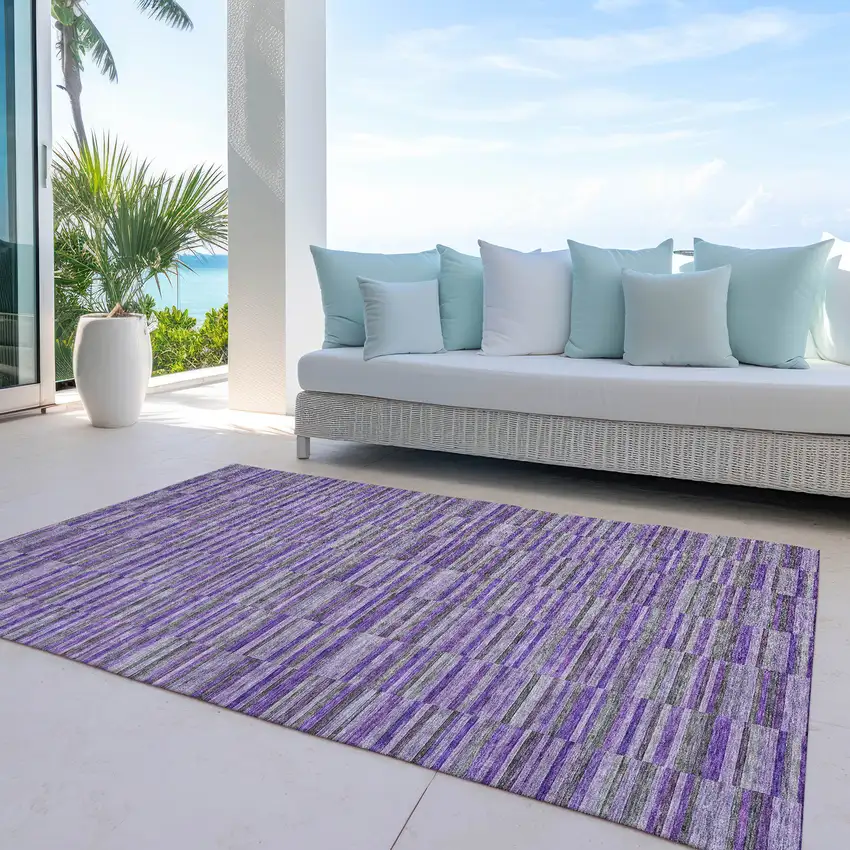 Purple And Lavender Striped Washable Indoor Outdoor Area Rug Photo 8