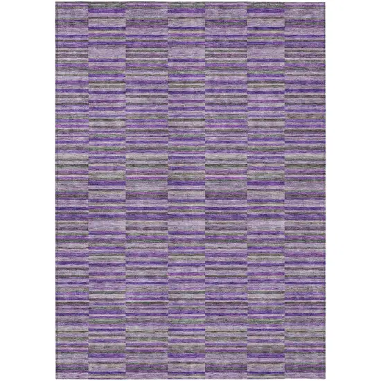 Purple And Lavender Striped Washable Indoor Outdoor Area Rug Photo 2