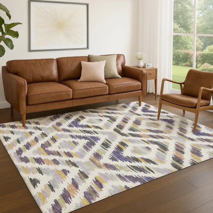 Purple And Lavender Tribal Washable Indoor Outdoor Area Rug Photo 5