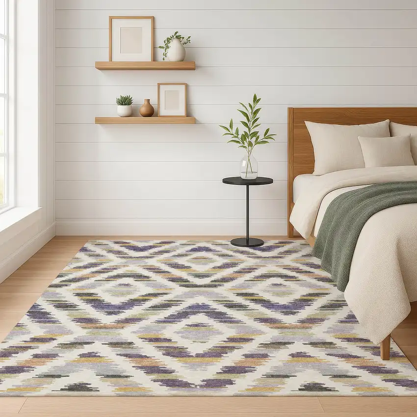 Purple And Lavender Tribal Washable Indoor Outdoor Area Rug Photo 6