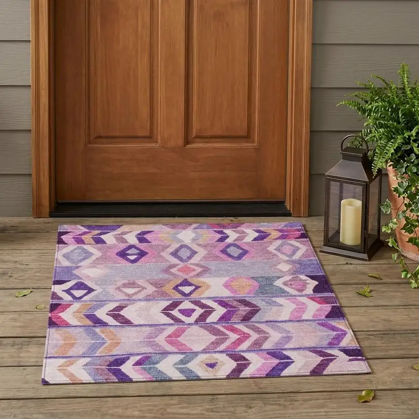 Purple And Lavender Tribal Washable Indoor Outdoor Area Rug Photo 1