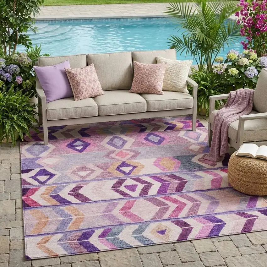 Purple And Lavender Tribal Washable Indoor Outdoor Area Rug Photo 1