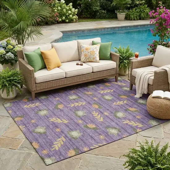 Purple And Lilac Botanical Leaves Washable Indoor Outdoor Area Rug Photo 1