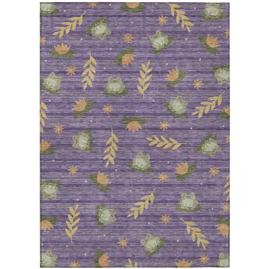 Purple And Lilac Botanical Leaves Washable Indoor Outdoor Area Rug Photo 2