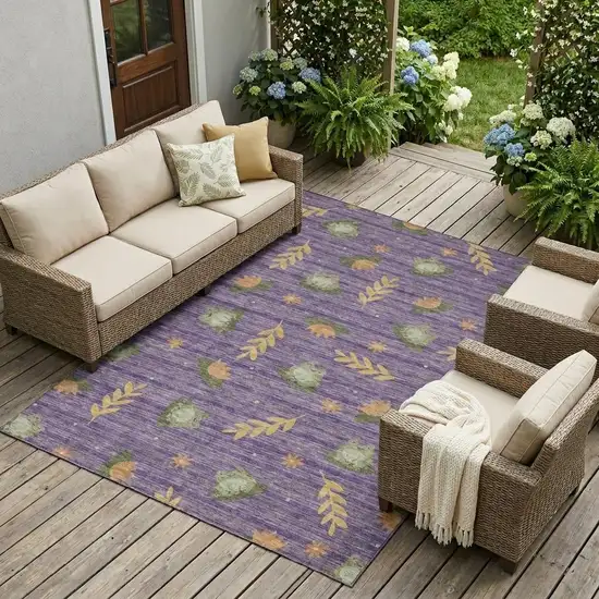 Purple And Lilac Botanical Leaves Washable Indoor Outdoor Area Rug Photo 1