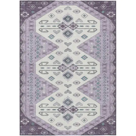Purple And Lilac Geometric Washable Indoor Outdoor Area Rug Photo 2