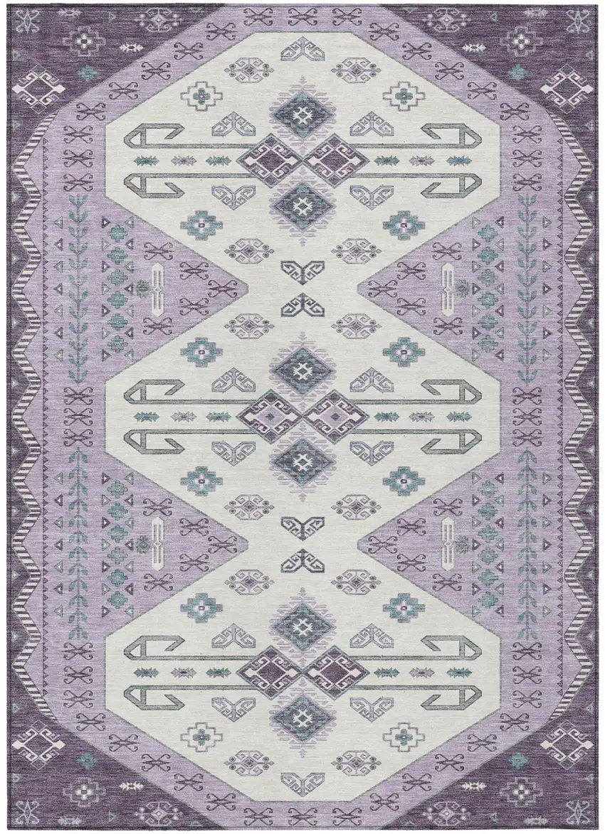 Purple And Lilac Geometric Washable Indoor Outdoor Area Rug Photo 2