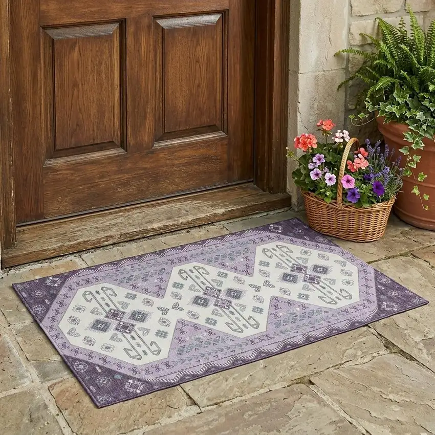 Purple And Lilac Geometric Washable Indoor Outdoor Area Rug Photo 1
