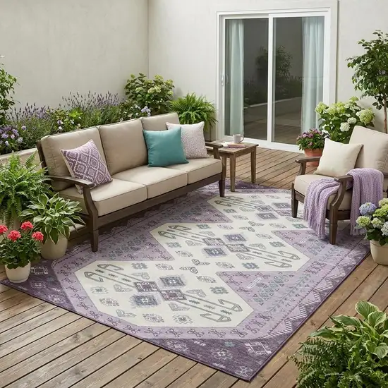 Purple And Lilac Geometric Washable Indoor Outdoor Area Rug Photo 1