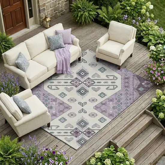 Purple And Lilac Geometric Washable Indoor Outdoor Area Rug Photo 1