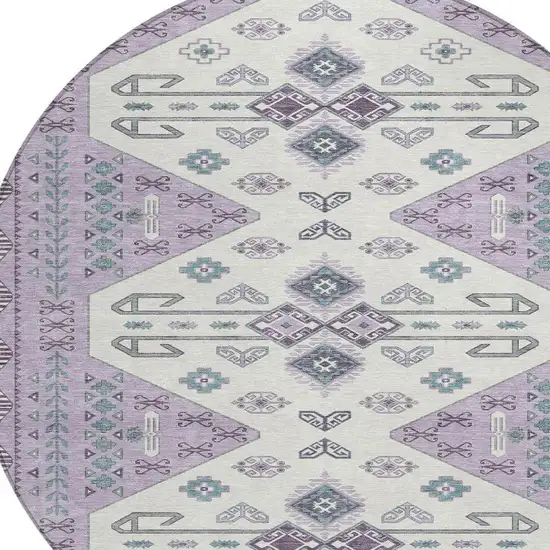 Purple And Lilac Round Geometric Washable Indoor Outdoor Area Rug Photo 2