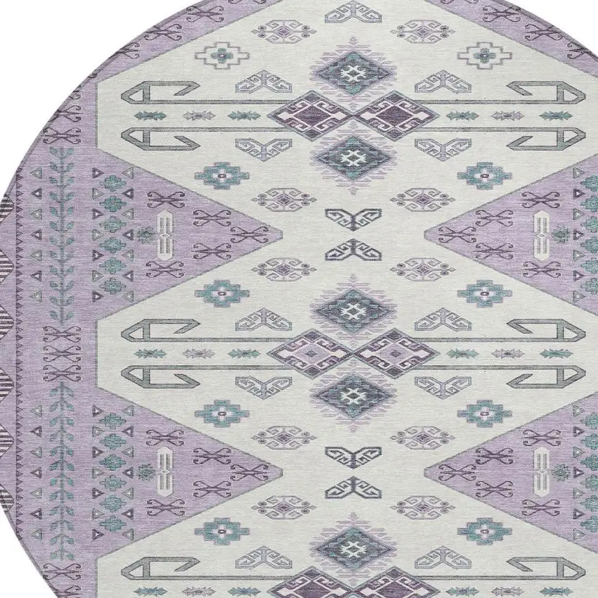 Purple And Lilac Round Geometric Washable Indoor Outdoor Area Rug Photo 2