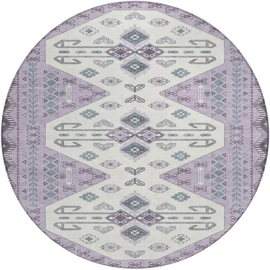 Purple And Lilac Round Geometric Washable Indoor Outdoor Area Rug Photo 1