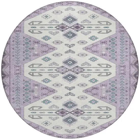 Purple And Lilac Round Geometric Washable Indoor Outdoor Area Rug Photo 3
