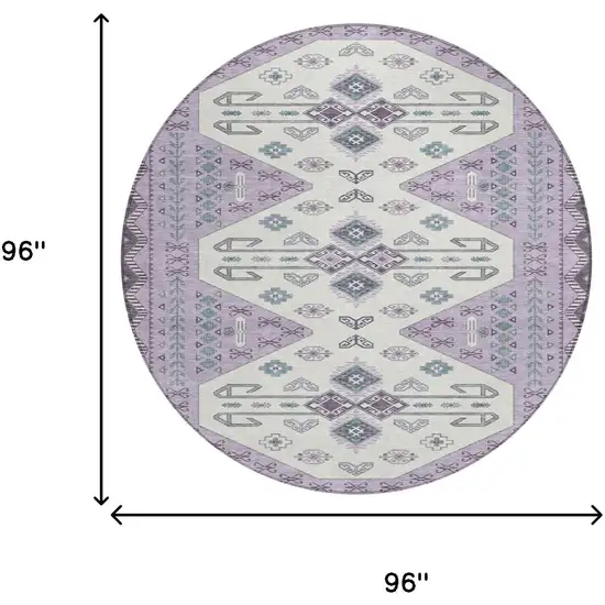 Purple And Lilac Round Geometric Washable Indoor Outdoor Area Rug Photo 6