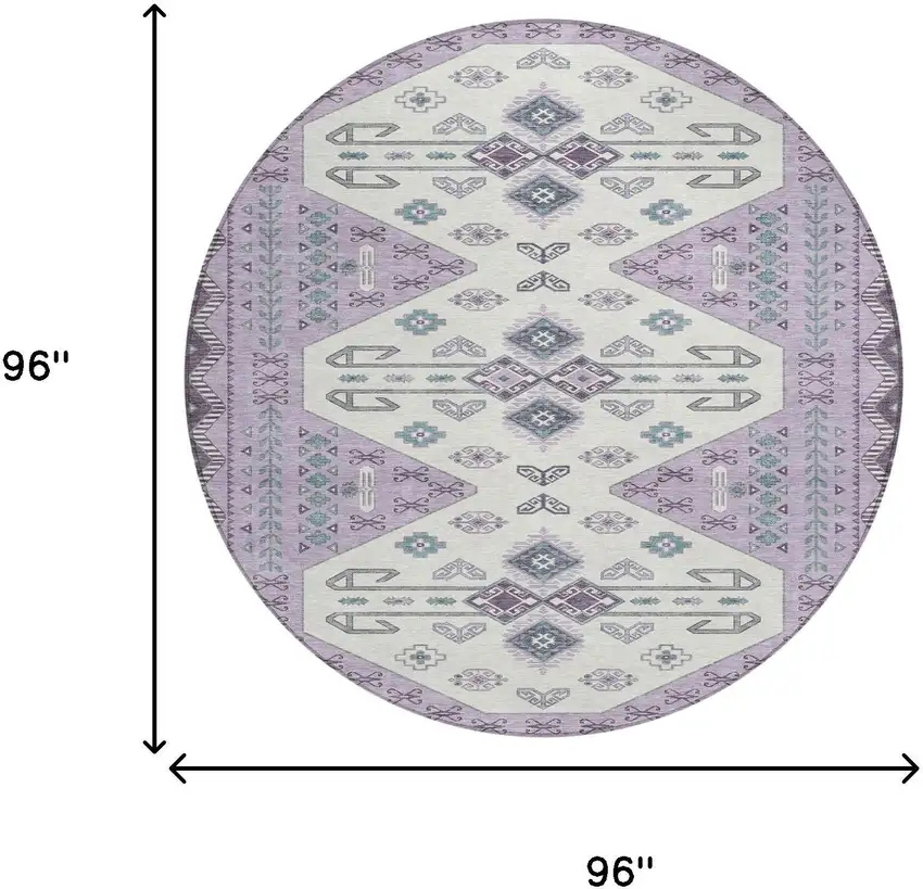 Purple And Lilac Round Geometric Washable Indoor Outdoor Area Rug Photo 6