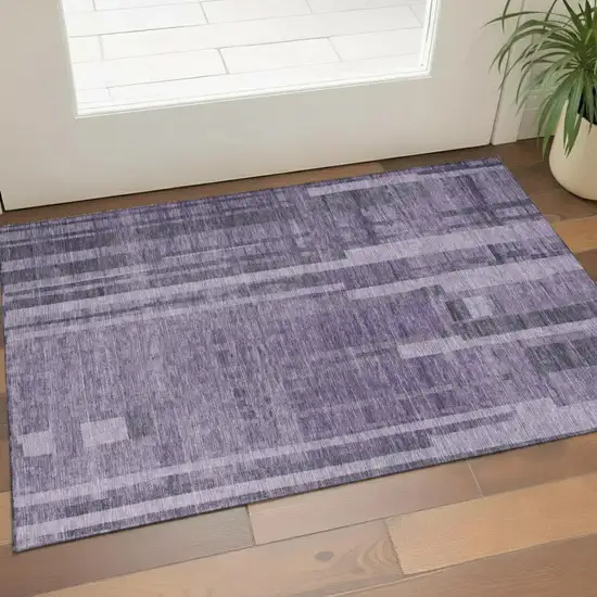 Purple And Lilac Striped Washable Area Rug With UV Protection Photo 1