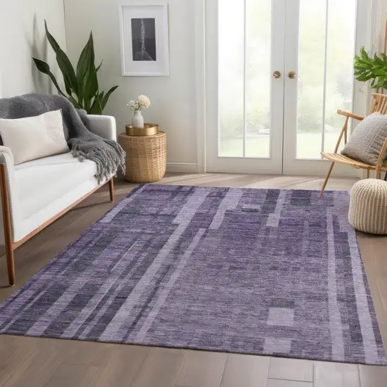 Purple And Lilac Striped Washable Area Rug With UV Protection Photo 5