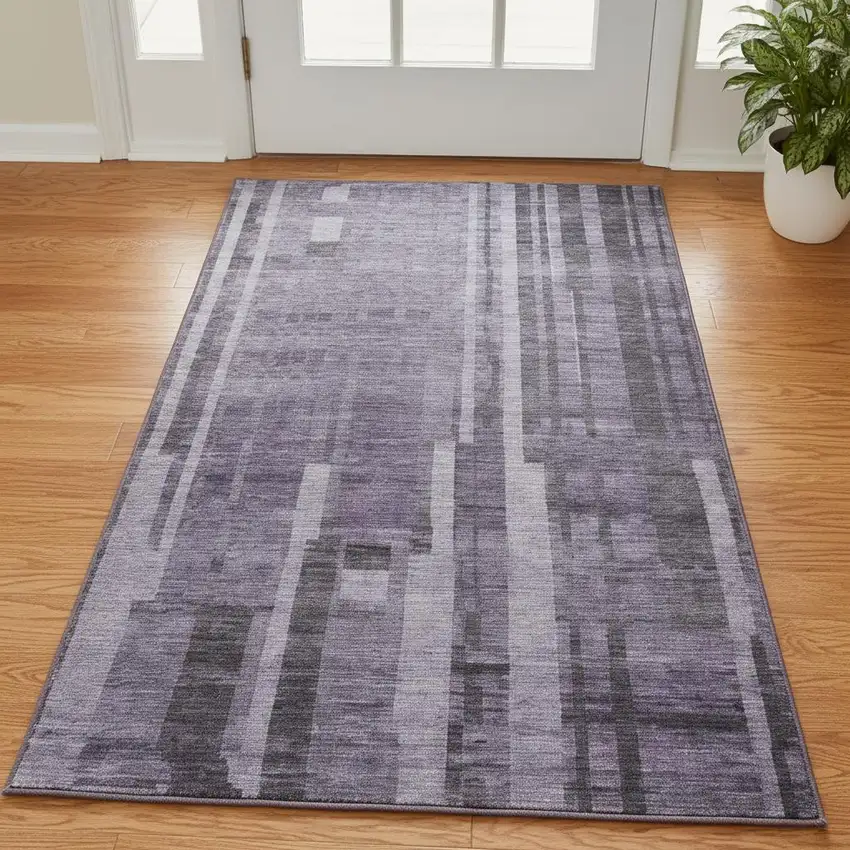Purple And Lilac Striped Washable Area Rug With UV Protection Photo 2