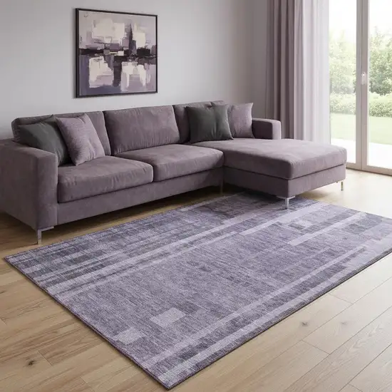 Purple And Lilac Striped Washable Area Rug With UV Protection Photo 2