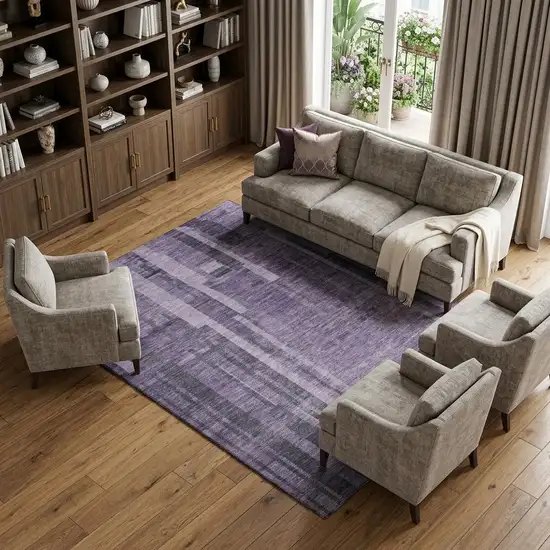 Purple And Lilac Striped Washable Area Rug With UV Protection Photo 1