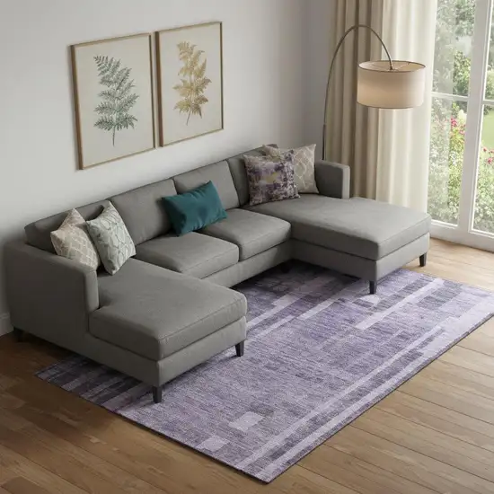 Purple And Lilac Striped Washable Area Rug With UV Protection Photo 2