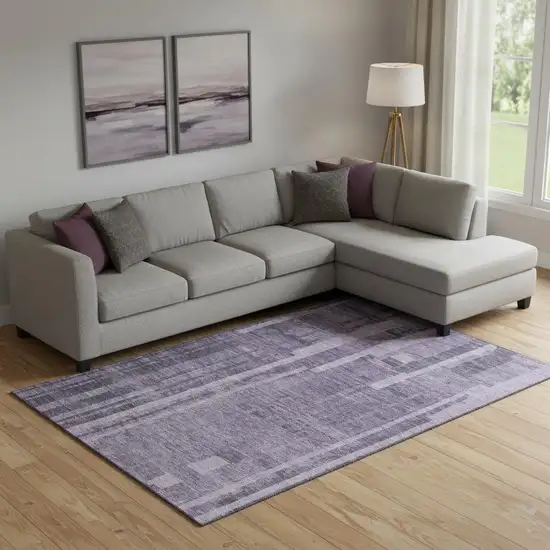 Purple And Lilac Striped Washable Area Rug With UV Protection Photo 2