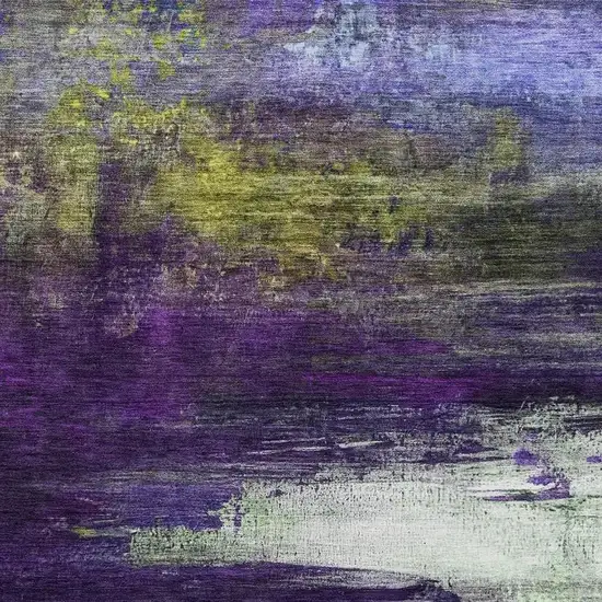 Purple And Lime Green Abstract Washable Area Rug With UV Protection Photo 3