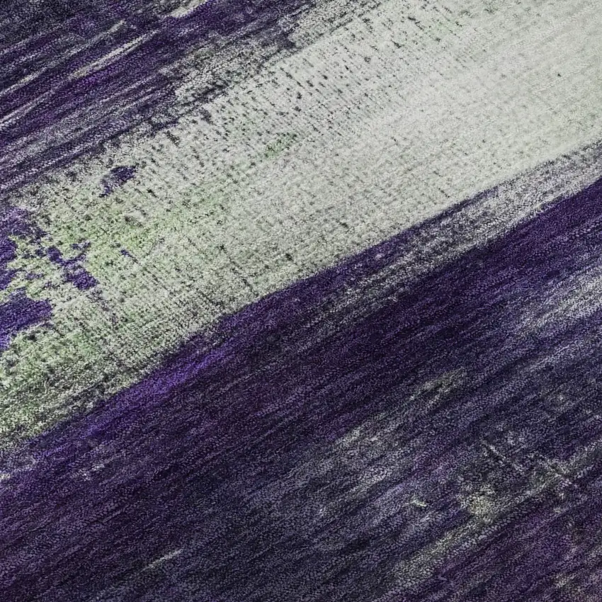 Purple And Lime Green Abstract Washable Area Rug With UV Protection Photo 8