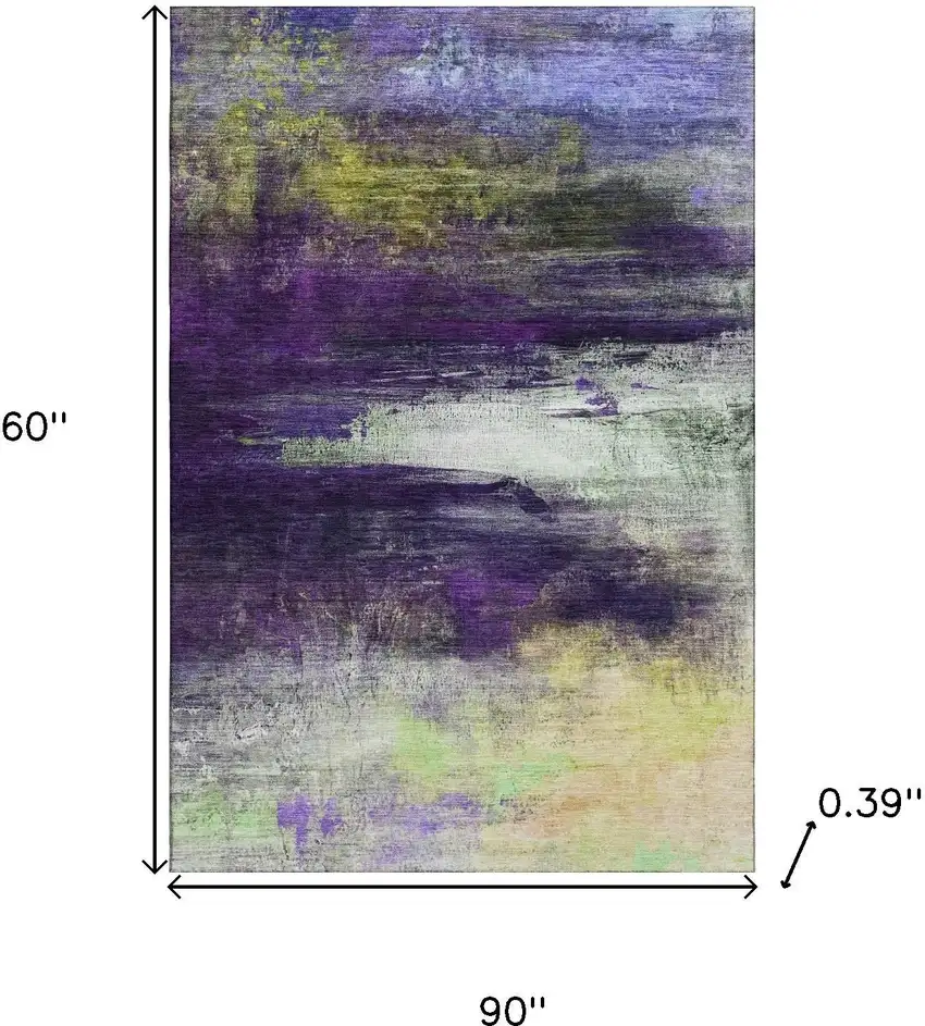 Purple And Lime Green Abstract Washable Area Rug With UV Protection Photo 9