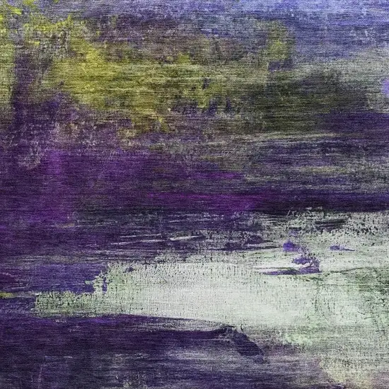 Purple And Lime Green Abstract Washable Area Rug With UV Protection Photo 3