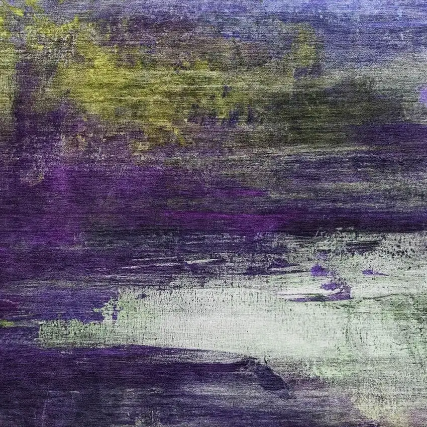 Purple And Lime Green Abstract Washable Area Rug With UV Protection Photo 3