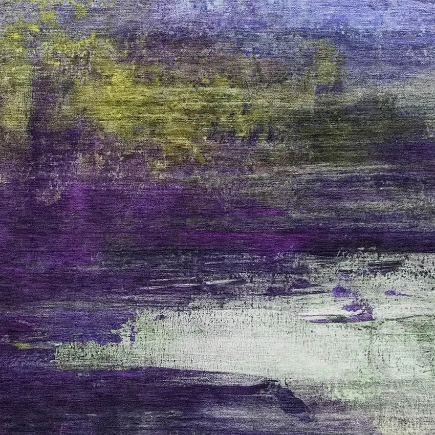 Purple And Lime Green Abstract Washable Area Rug With UV Protection Photo 3