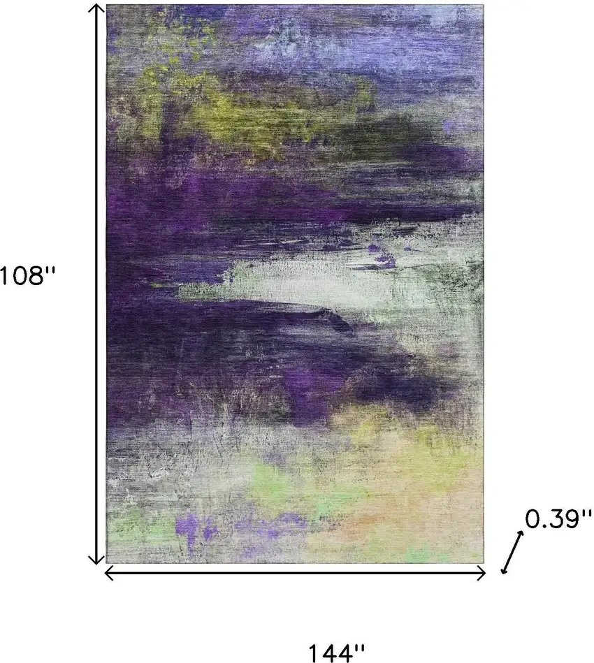 Purple And Lime Green Abstract Washable Area Rug With UV Protection Photo 9