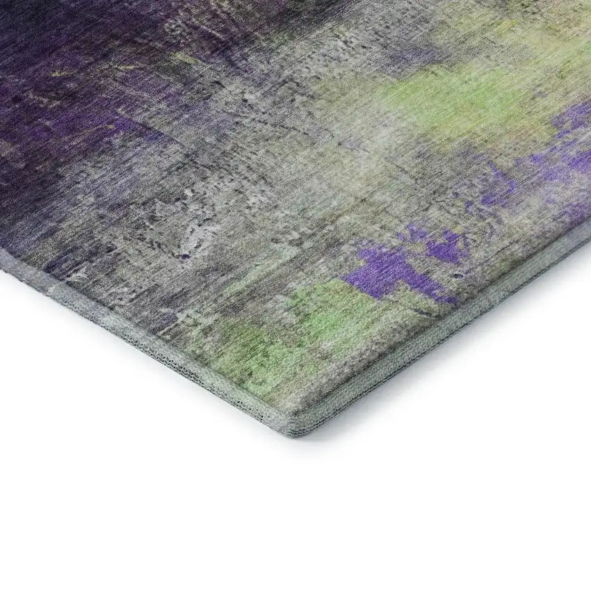Purple And Lime Green Abstract Washable Area Rug With UV Protection Photo 7