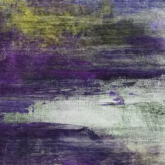 Purple And Lime Green Abstract Washable Area Rug With UV Protection Photo 3