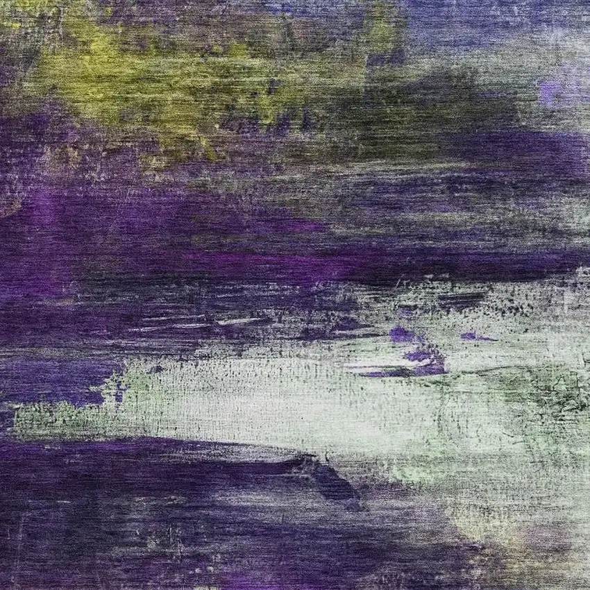 Purple And Lime Green Abstract Washable Area Rug With UV Protection Photo 3