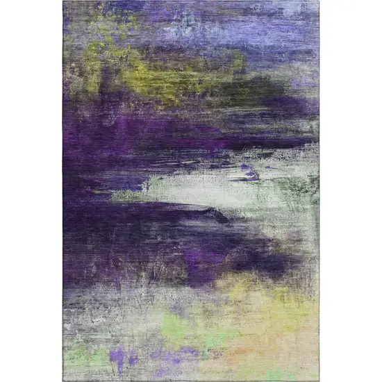 Purple And Lime Green Abstract Washable Area Rug With UV Protection Photo 1