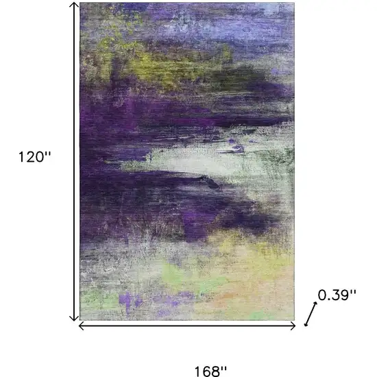 Purple And Lime Green Abstract Washable Area Rug With UV Protection Photo 9