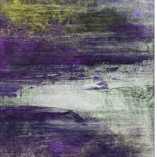 Purple And Lime Green Abstract Washable Area Rug With UV Protection Photo 3