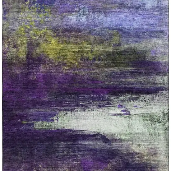 Purple And Lime Green Abstract Washable Area Rug With UV Protection Photo 4