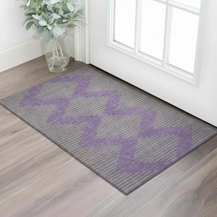 Purple And Lime Green Geometric Washable Area Rug With UV Protection Photo 2